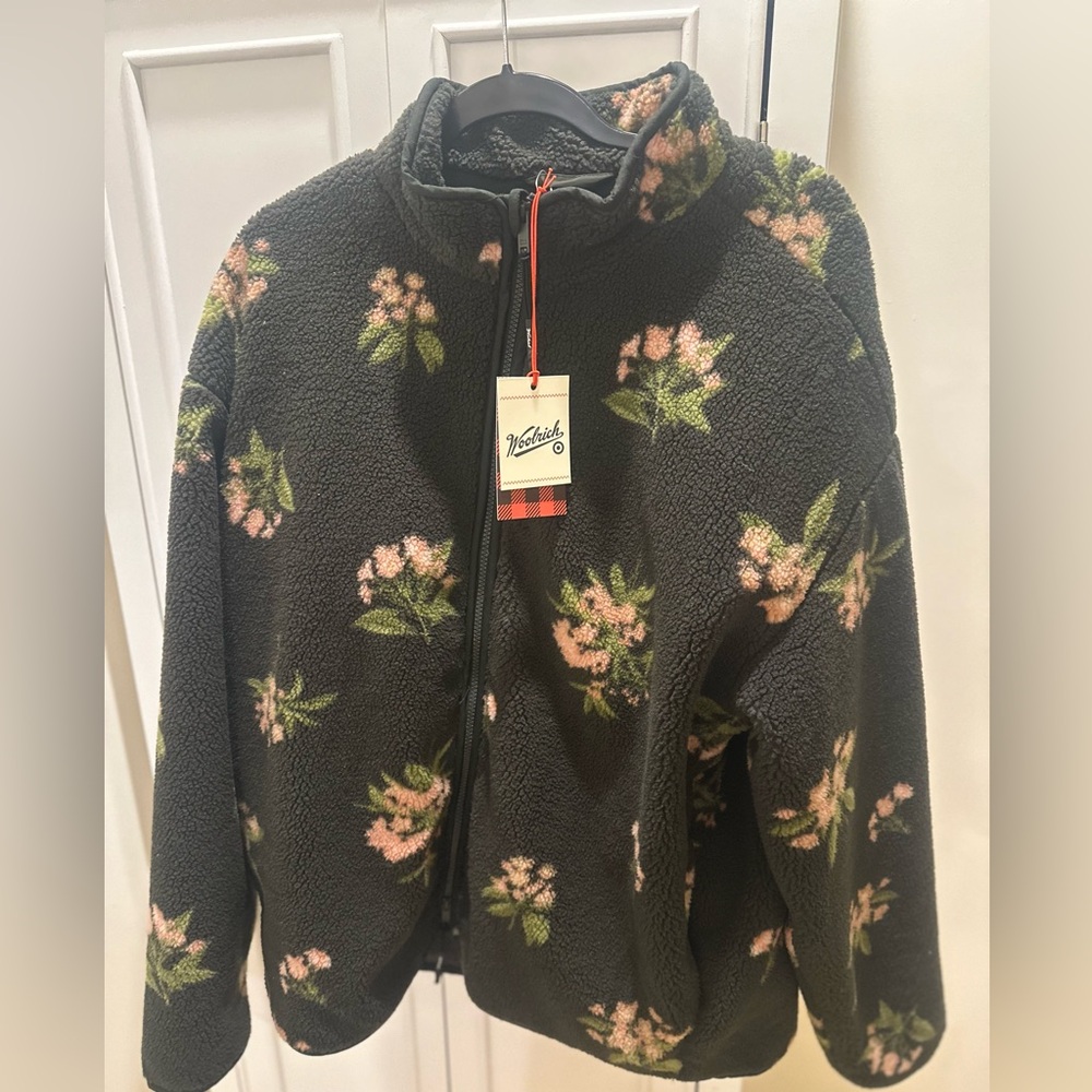 Adult Floral Zip-Up Fleece Jacket - Woolrich x Target Olive Green - Size L - NWT